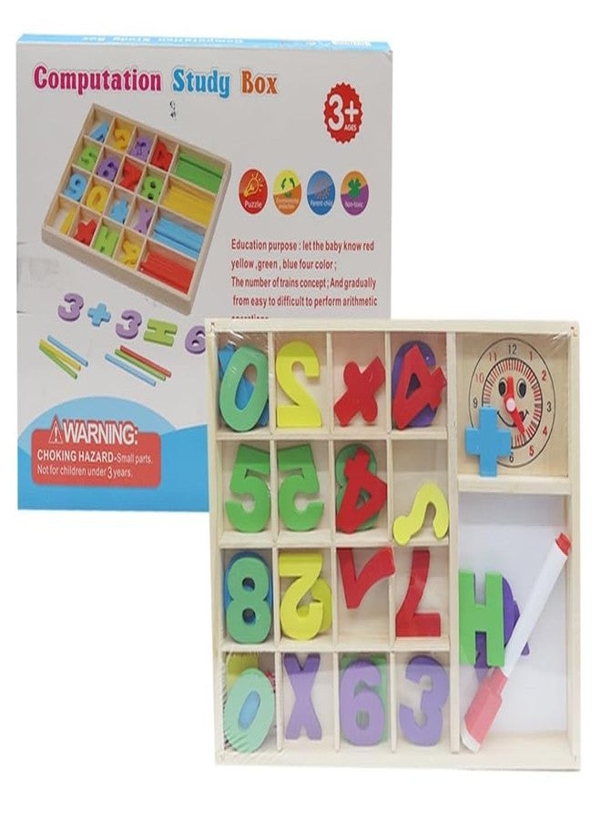 سمونيو صندوق دراسة الحساب الخشبي من سمونيو للأطفال، لعبة ألغاز رياضية تعليمية مع ساعة، مكعبات أرقام، قلم تحديد وممحاة، مجموعة تعليمية منزلية لتدريب الحساب (لون عشوائي) - Image 4